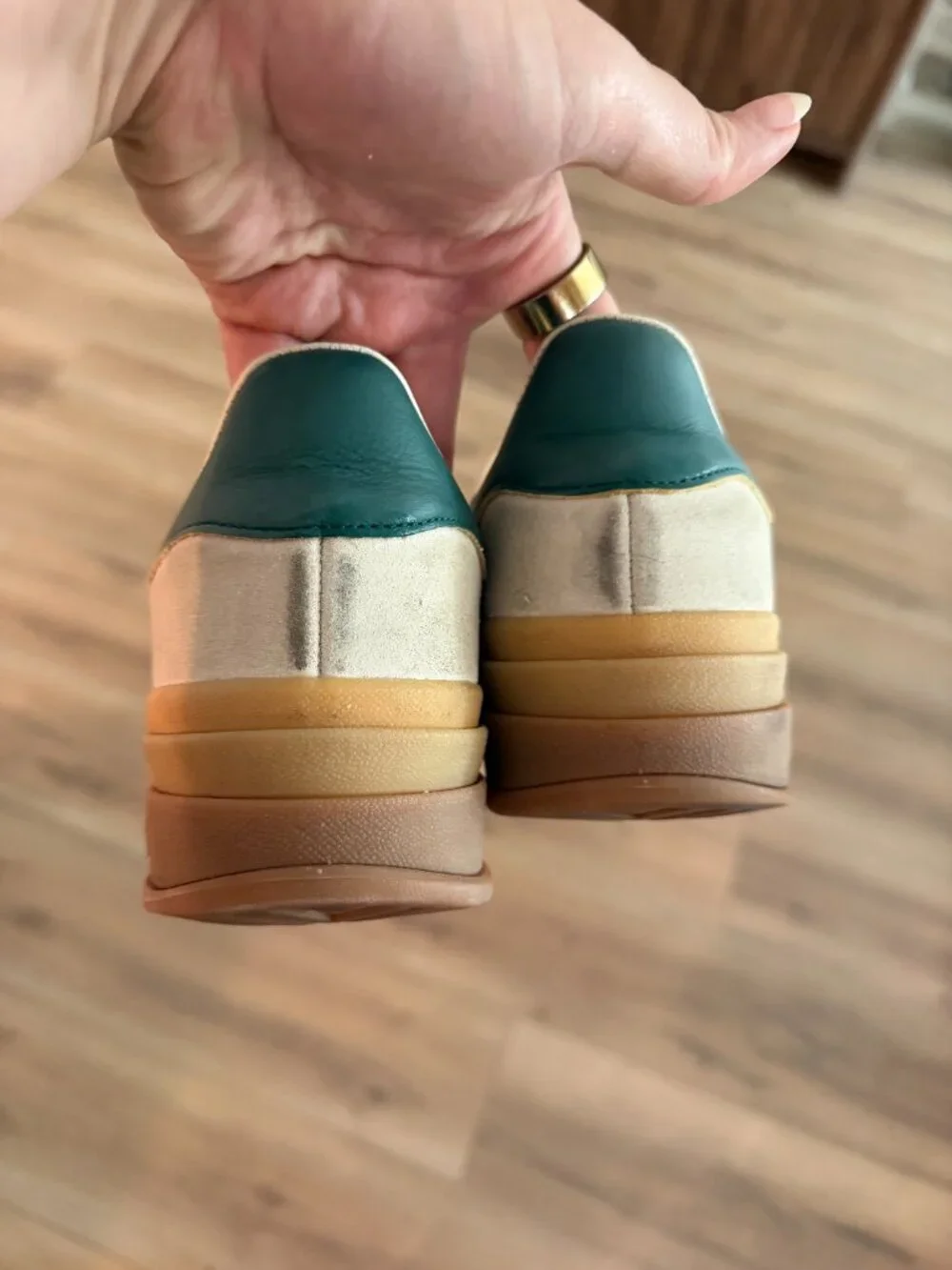 Adidas Gazelle Bold Platform Sneakers Cream Green Suede Womens Size 8